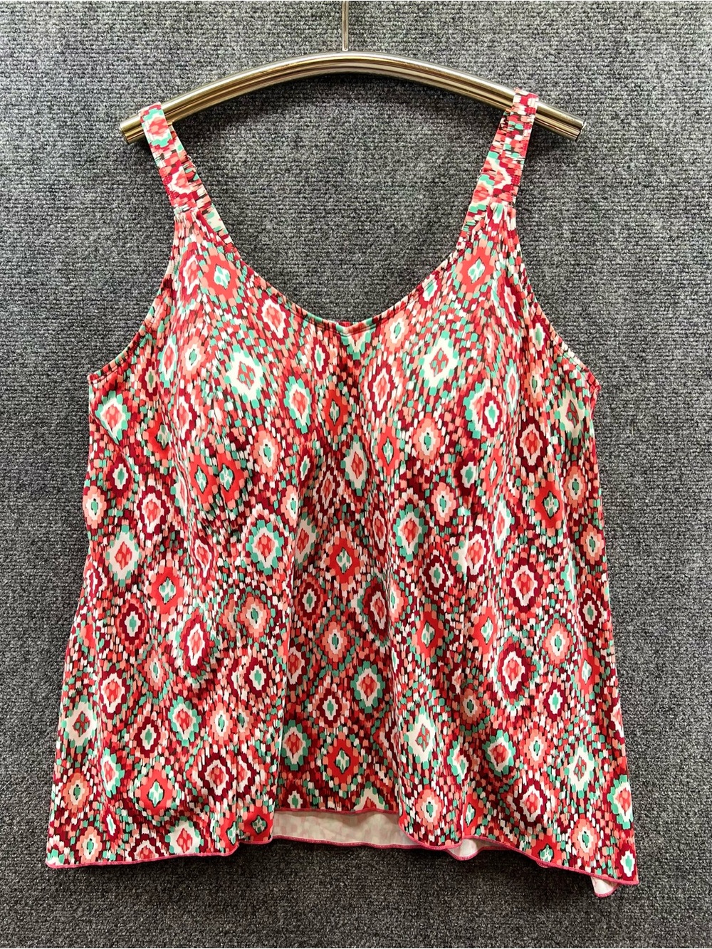 D & Co Beach Swim Top Womens 20W Red White Teal Geometric Tankini